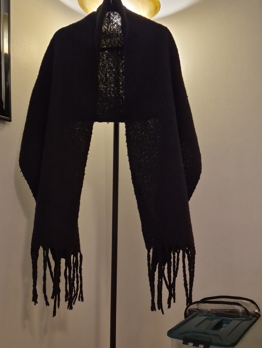 Black Fringed Wrap Scarf - Women's Cozy Shawl